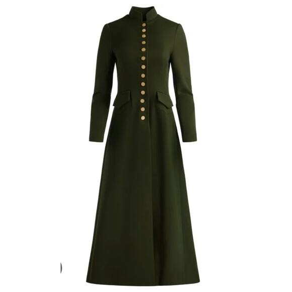 $995 Alice + Olivia Winn Olive Green Long Buttoned Long Sleeve Coat Jacket Sz 0 - Picture 5 of 15